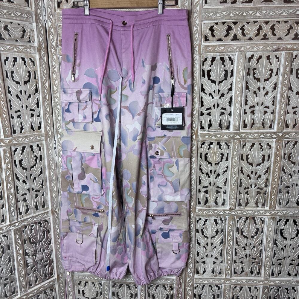 Cynthia Rowley Cotton Twill Cargo Pants Pink Dream Abstract Utilitarian Size L